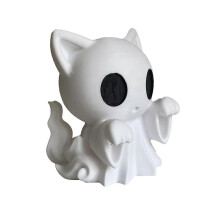 Halloween-Katzen-Geisterstatue – 3D-gedruckte, niedliche Geisterkatze als Tischdekoration für Halloween-Heimdekoration