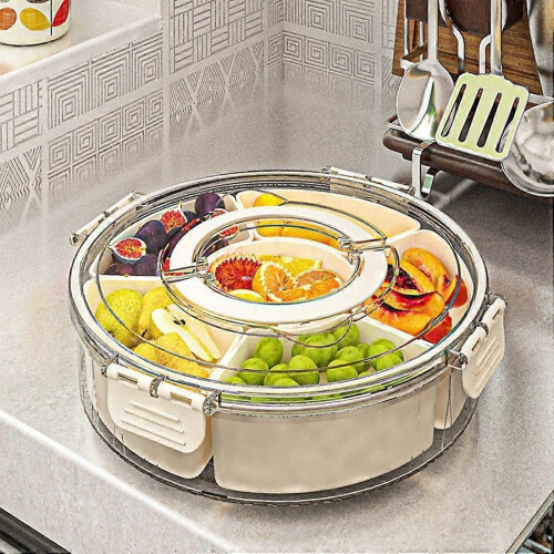 Round, Rotatable, Six-Compartment Refrigerator Storage Box, Picnic Fruit Storage Box, Kitchen Condiment Storage Box 2
