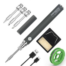 Draadloze soldeerboutset met instelbare temperatuur en soldeerpen.