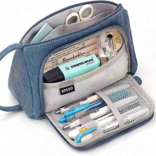 Soft-Touch Durable Pencil Case with Wide Opening - Easy Access Stationery Organizer Made from Polyester Material