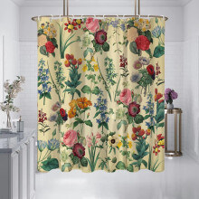 Waterproof Shower Curtain 31x47 Retro Floral Pattern Compact Size with Hooks for RV and Bathroom
