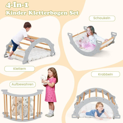 Klatrebue i træ med blød pude til børn 2
