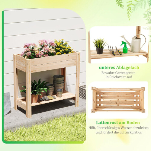 Hochbeet aus Holz mit Ablage und Drainage 2