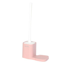 Toilet Brush with Holder Set, Long Handle Soft Bristles, Breathable Base, Ergonomic Grip, Pink/Dark Blue