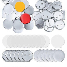 100 sarjaa pyöreiden nappien osia, aihioiden valmistustarvikkeita, 58 mm:n metallinappimerkkien valmistuspakkauksia,