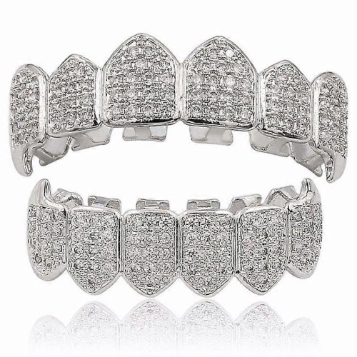 Silver Plated Top & Bottom Mouth Teeth Grills High Quality, Silver