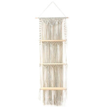 Boho Macrame Wall Hanging Shelf 3 Tier Handmade Woven Tassel Wood Organizer Shelves Wall Floating Hanger for Home Decor