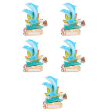 5Pcs Resin Dolphin Sculpture and Small Cork Bottles Aquarium Decor Set
