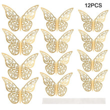 12Pcs 3D Hollow Butterfly Wall Stickers Metal Texture Wall Decals for Living Room Bedroom Home Decor
