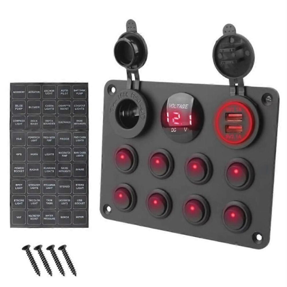 8 Gang Button Rocker Toggle Switch Panel Usb Control For Car Truck Marine Boat Rv Atv Utv Caravan Circuit Breaker 9319739891195