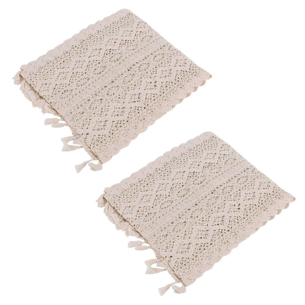 2X Elegant Cream Crochet Lace Macrame Table Runner with Tassels for Rustic Wedding Decoration and F