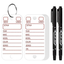 PVC Tags with Labels and Rings, Car Key Tags for Organization, Identifiers, and Luggage Tags with Markers 200PCS White