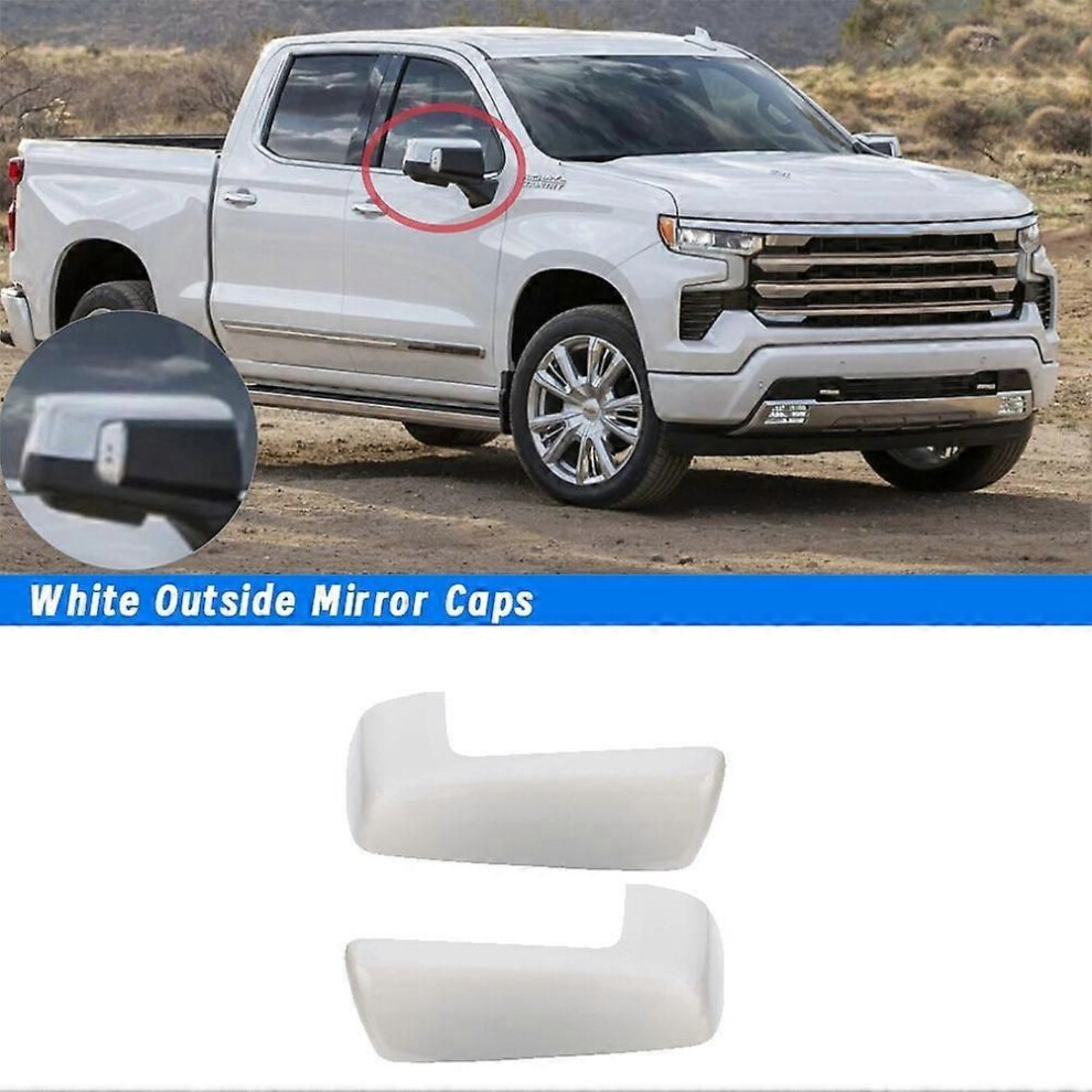 Exterior Side View Mirror Covers Outside Mirror Caps For Silverado Sierra 1500 2019-2025 84612941 84469252 White 9319739818338