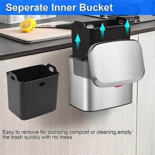 Compost Bin 1.05 Gallon Wall Mounted Trash Can with Lid, Garbage Can 1