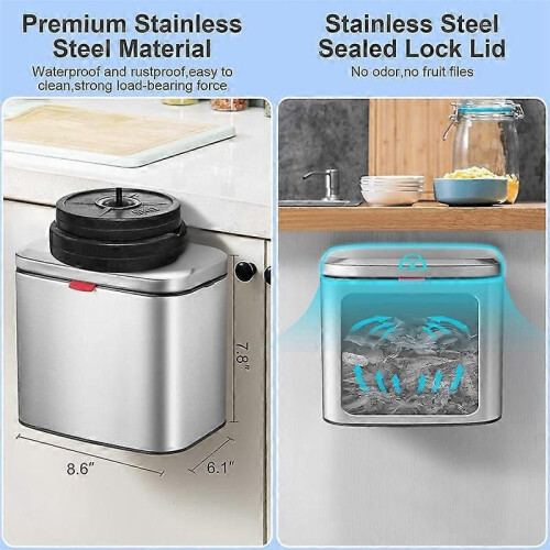 Compost Bin 1.05 Gallon Wall Mounted Trash Can with Lid, Garbage Can 2