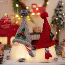 Christmas Ornament Knit Hat Illuminated Rudolph Doll Faceless Red