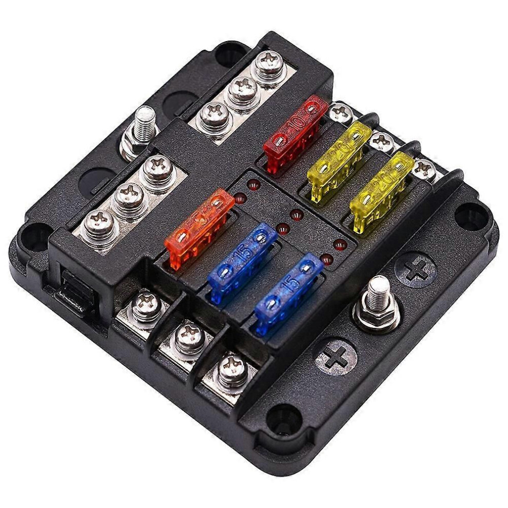 Fuse Box With Negative Bus, 6 Way Blade Fuse Holder Block With Led Indicator For 12V Boat Car Automotive Truck Marine 9319739893519