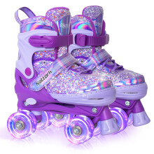 Nattork Kids Roller Skates for Girls Kids, 4 Sizes Adjustable Girls Roller Skates for Ages 3-12 with Light up Wheels & Safety Protection - Cool Birthd