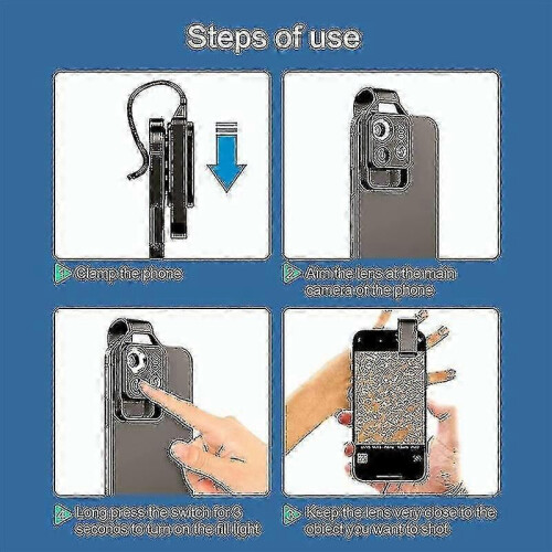 200X Universal Clip-On Cell Phone Microscope with CPL Lens & LED Light, Portable Digital Microscope Accessory 2