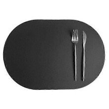 Set of 4 Faux Leather Oval Placemats, Black, 43x30cm, Elegant Dining Table Decor