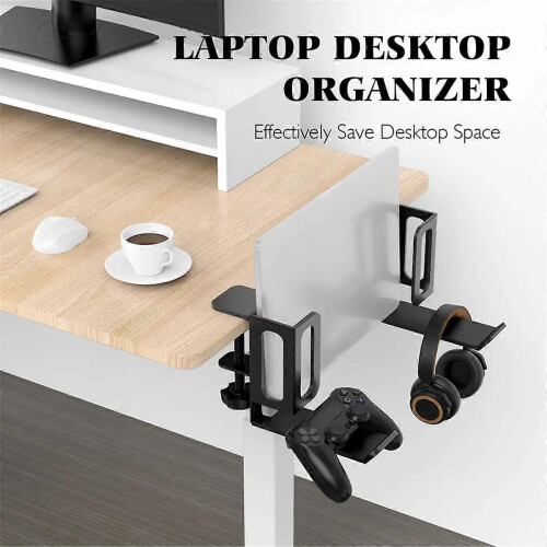 Vertical Laptop Stand, No Drill Desk Side Laptop Stand Black 2