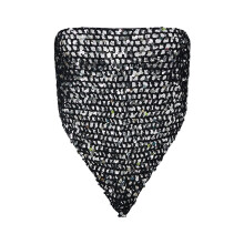 (One Size, Black) Womens Sequin Knit Tube Tops Handkerchief Hem Cutout Bandeau Versatile Boho Headscarf