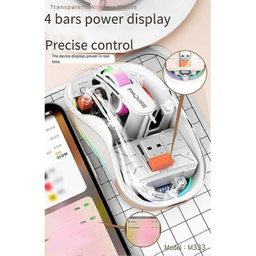 FMOUSE Wireless Bluetooth Mouse Transparent Magnetic Rechargeable Mouse Three Mode Silent Led Lamp Mouse for Laptop PC Grey 2