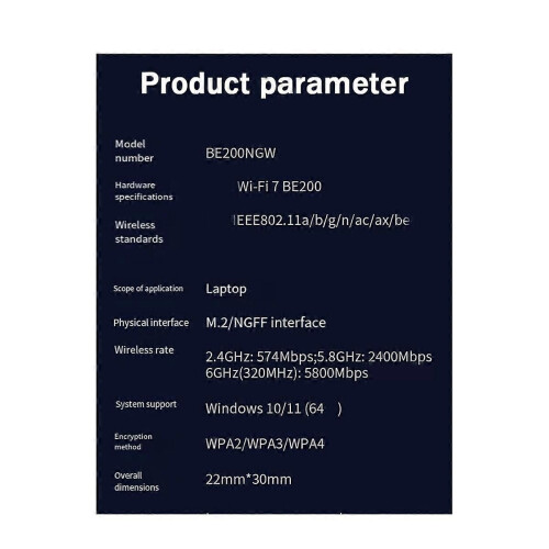 WiFi 7 for BE200 Wireless Network Card Wifi Card M.2 Adapter 1