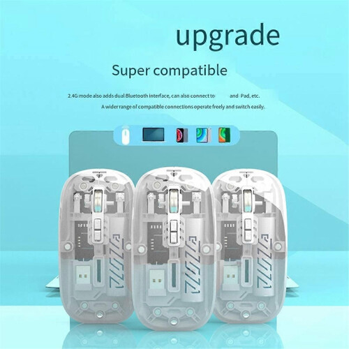 Transparent Wireless Mouse Dual Mode 2.4G Bluetooth Rechargeable Mouse Noiseless Cordless Computer 1