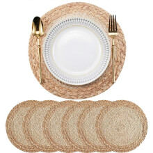 Boho Placemats Set of 6 - Handmade Woven Placemat Water Hyacinth Mats, Round Placemat compatible Dining Tab