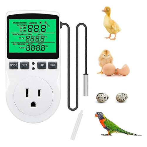 Digital Temperature Controller, Backlit LCD Screen Thermostat Heating Cooling Outlet Plug for Reptile Incubator US Plug
