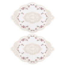 2Pcs Vintage Oval Lace Table Placemats Exquisite Flower Embroidered Doilies Vase Mat 12.2 X 16.9 Inch