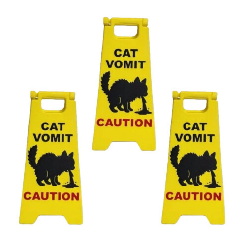 3Pcs Funny Cats Vomit Caution Signs Humorous Double-Sided-C