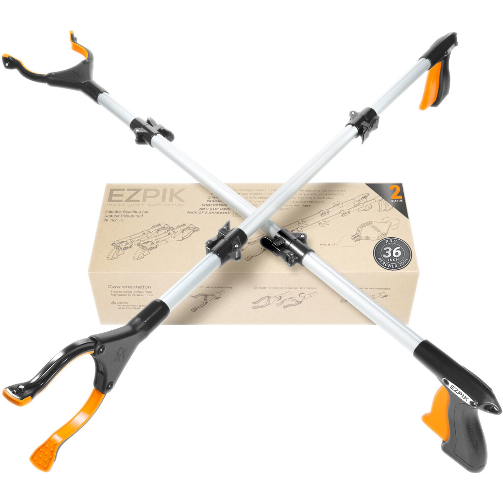 Ezpik 36" Litter Pickers Helping Hand Grabbers For Disabled - Telescopic Helpful Gadgets With Rotating Head For Mobility Aids - Extendable & Foldable