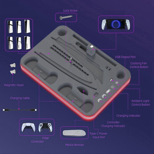 Base di ricarica per controller con ventola di raffreddamento e luce RGB. 2