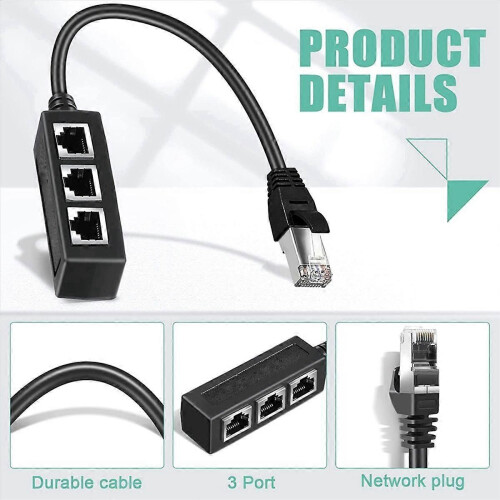 Rj45 Ethernet Splitter Adapter, Ethernet Splitter 1 to 3 , compatible for Home 1