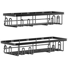 Stick-on Shower Organizer, Shower Rack with 16 Hooks, Black 2-Pack