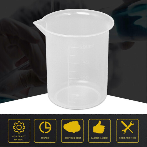Kitchen Lab Graduated Beaker Clear Plastic Measuring Cup Thicken with Cap Measuring Jug 200mL 2pcs 1