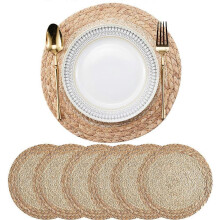 Boho Placemats Set of 6 - Handmade Woven Placemat Water Hyacinth Mats, Round Placemat for Dining Table Kitchen 13 Inch