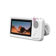 Shower Phone Holder with Bluetooth Speaker IPX4 Waterproof Anti-Fog Touch Screen Wall Mount for Shower Bathroom White