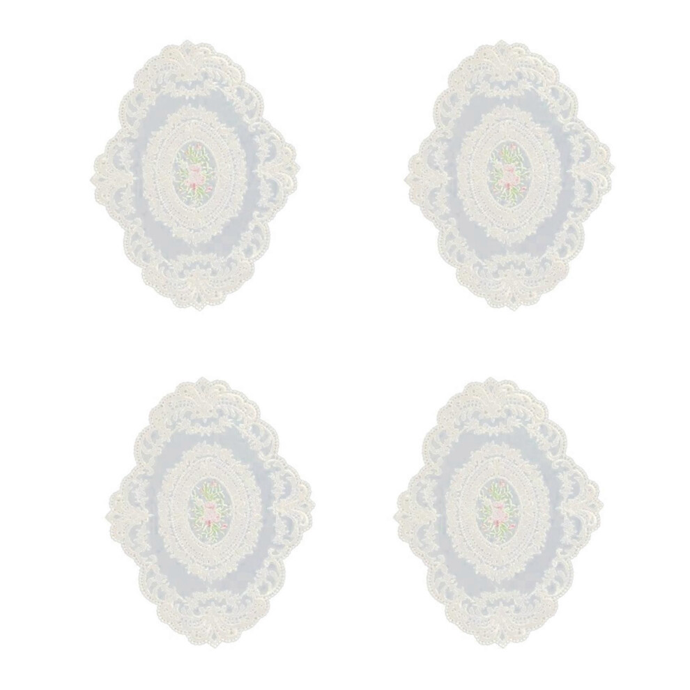 4 Pack Retro Lace Placemats, French Crochet Doilies, Handmade Embroidered Table Mats, 12x16-In Beige Place Mats Cup Mat