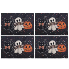 Polka Dot Ghostly Pumpkin Cat Halloween Placemats Seasonal Fall Table Decor