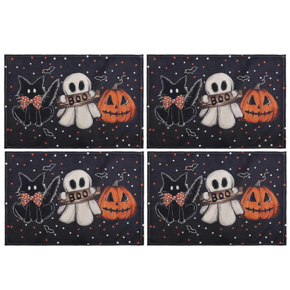 Polka Dot Ghostly Pumpkin Cat Halloween Placemats Seasonal Fall Table Decor