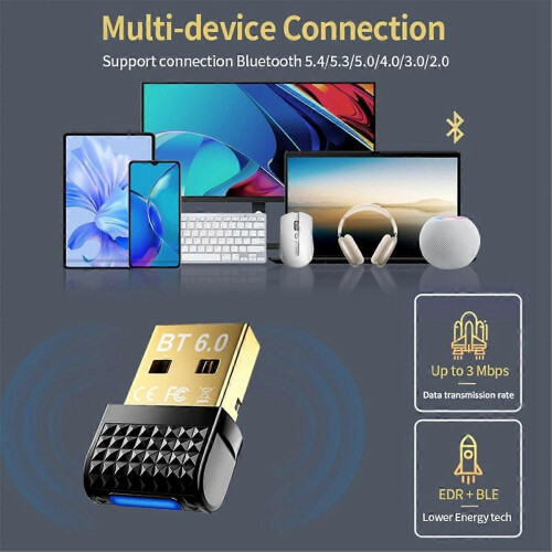 Προσαρμογέας USB Bluetooth6.0 Δέκτης Dongle Πομπός Υποστηρίζει BLE+ γι 2