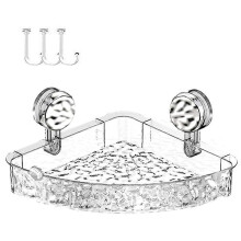 Suction Cup Corner Shower Shelf Corrugated Holder, Organizer with Hooks No-Drill Bathroom Suction for Kitchen Bathroom