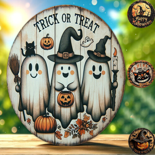 Rund dörrskylt i trä för Halloweenpumpa, 33x33 cm 2