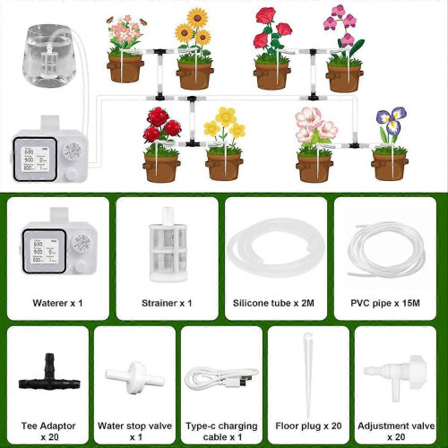 Automatic Watering System with Adjustable Drippers Automatic Drip Irrigation Kit with Customize Schedule Water 2