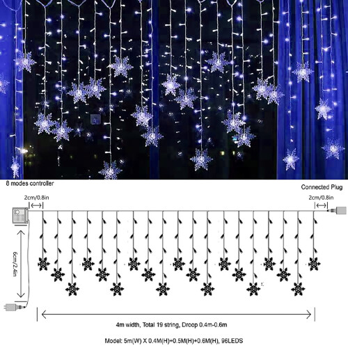 Hópehely fényfüzér 96 LED 4 méter 1