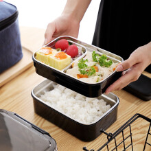 304 Stapelbart Fack i Rostfritt StåL Lunch-/Snackbox 2-VåNings Bento/MatbehåLlare för Vuxna eller Barn Svart
