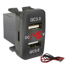 Car Dual USB3.0 Fast Charge with Display Voltmeter Black and Red Voltage Car Charger for Toyota